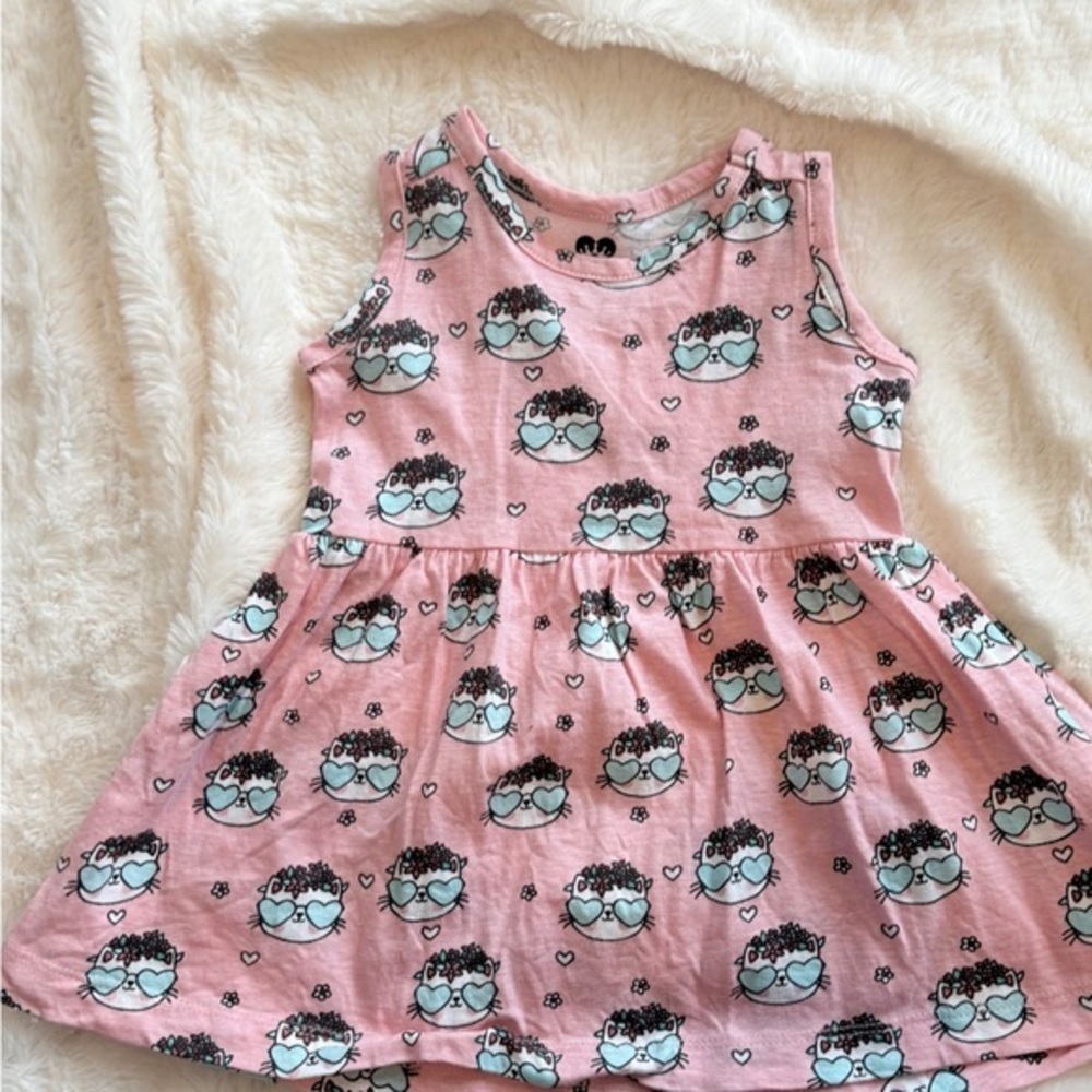 Adorable Pink Infant Dress with Cute Cat Print Sz 12m AK